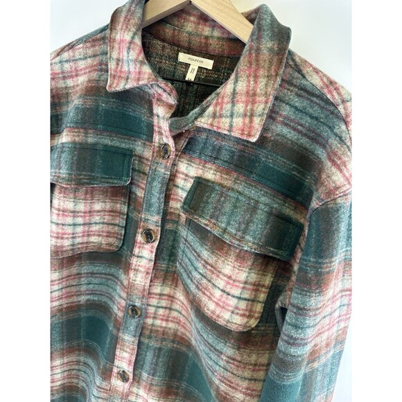 Maurices Green Plaid Longline Shacket Button Down Collared Rib Cuff Women Medium - Picture 4 of 13